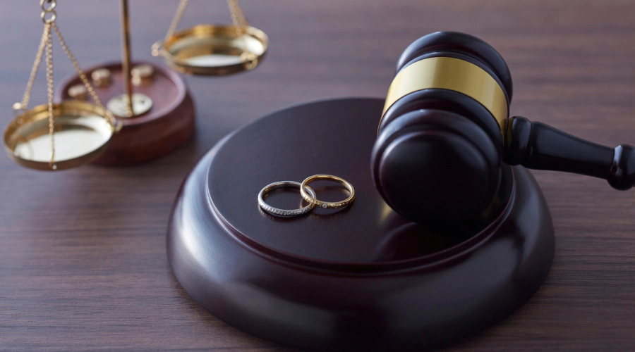 gavel and wedding rings